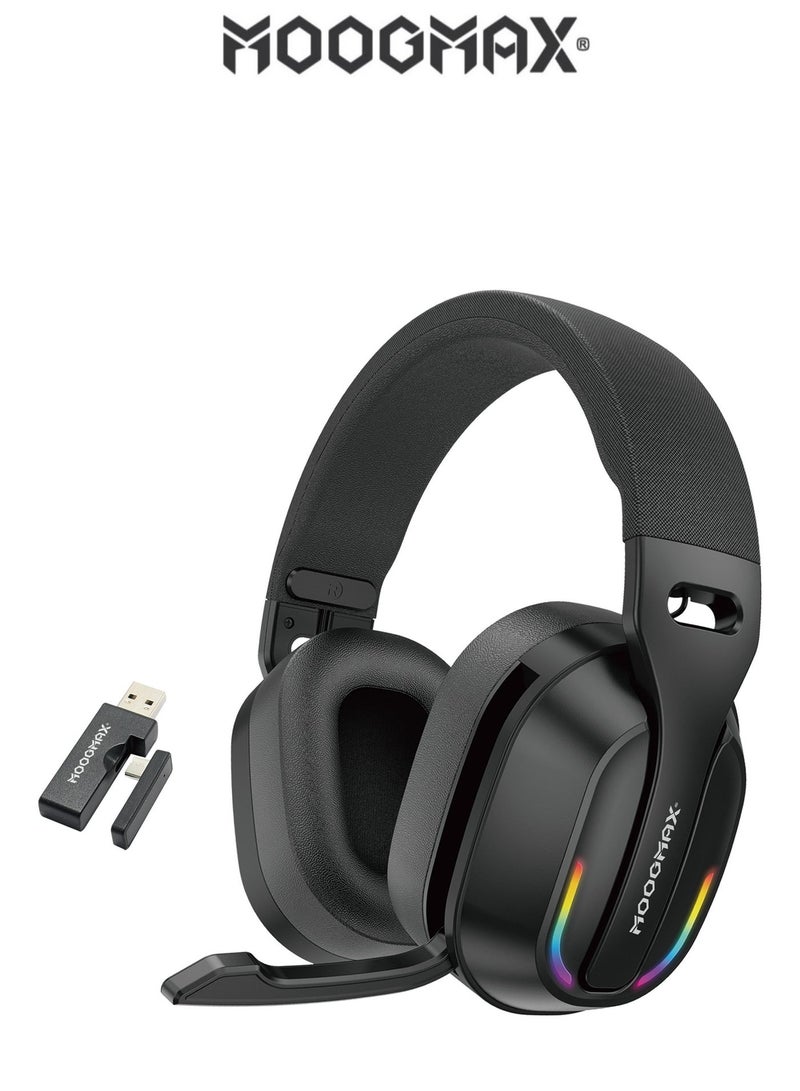 موجماكس سماعه قيمنق لاسلكية بتردد 2.4 هرتز لمدى اتصال بعد. سماعات قيمنق بميكرفون مدمج قابل للاخفاء. سماعة قيمنق بصوت هيفي ومحيطي عالي الحساسية. سماعه راس لاسلكيه بحجم خفيف ومريح في اللبس. سماعه محيطيه بساعات عمل حتى 25 ساعة. سماعات العاب بثلاث اوضاع تشغيل وبمستقبلين (تايب سي& يو اس بي). سماعات راس بلوتوث باحدث اصدارات بلوتوث 5.4. سماعه بي سي، سماعات بلايستيشن، سماعة سوني، سماعة جوال وغيرها العديد من الاجهزة المتوافقة. - Image 1